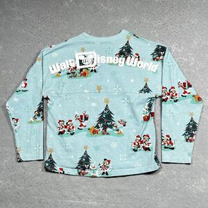 Disney Parks Spirit Jersey Youth L Santa Mickey Friends Blue Christmas Holiday